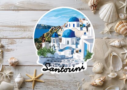 Free Santorini Cruise door decoration for your cruise door Santorini Churches and beautiful views.